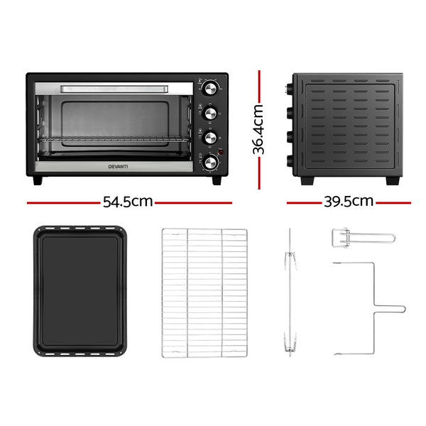 Devanti Electric Convection Oven Bake Benchtop Rotisserie Grill 45L