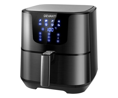 Devanti Air Fryer 7L LCD Fryers Oven Airfryer Kitchen Healthy Cooker Stainless Steel