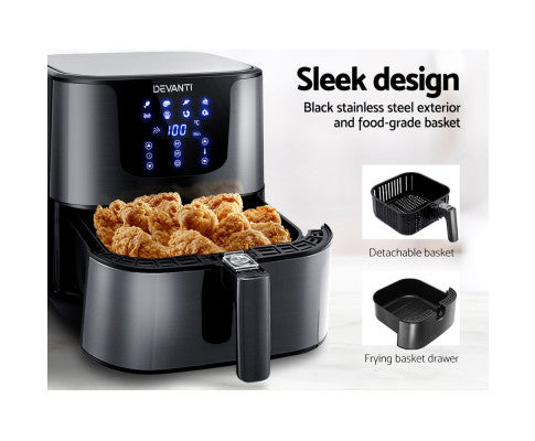 Devanti Air Fryer 7L LCD Fryers Oven Airfryer Kitchen Healthy Cooker Stainless Steel